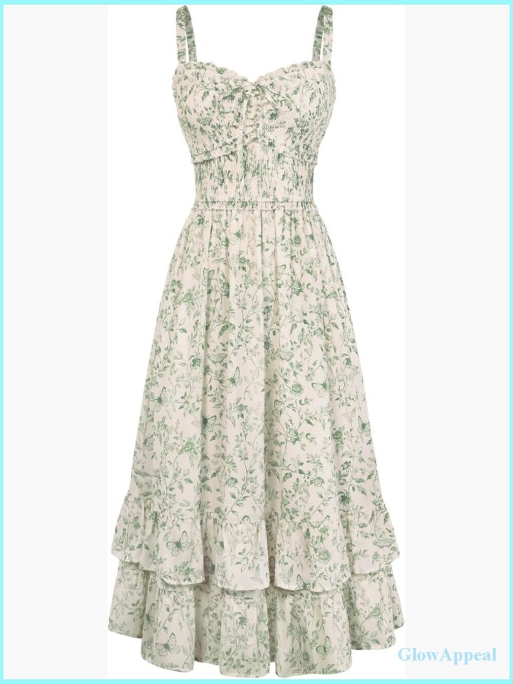 Floral Corset Dress with Pockets Adjustable Smocked A-Line Midi